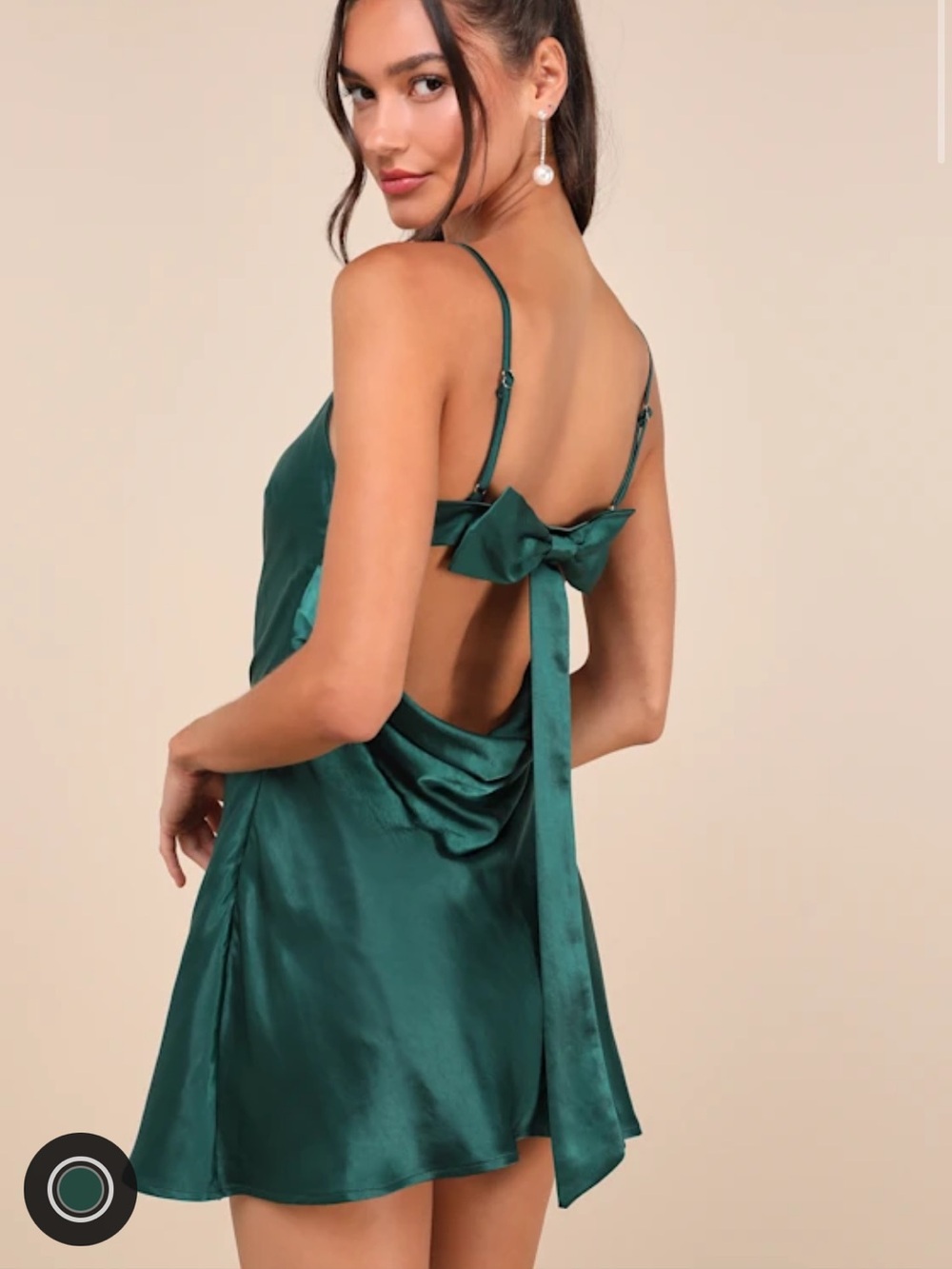 NWT Lulus Sincerest Elegance Emerald Satin Cowl Back Bow Midi Dress S
